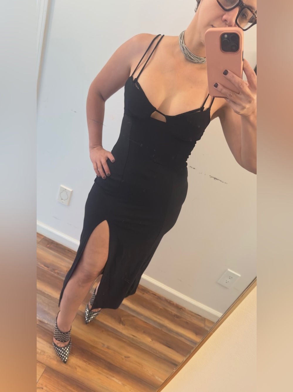 Pull&Bear Black Strappy Midi Dress with Side Slit like new sz a